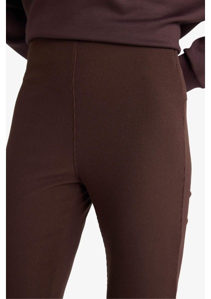 Fit Flare Fit Toparlayıcı Yüksek Bel İspanyol Paça Standart Boy Ribana Sporcu Pantolon F5040AX25WN fırsatları