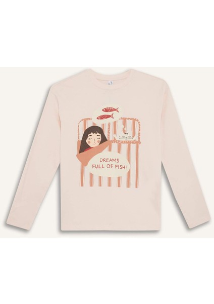 Kız Çocuk Pijama Takımı Baskılı Uzun Kollu Üst Çizgili Uzun Alt F6233A825WN indirimleri