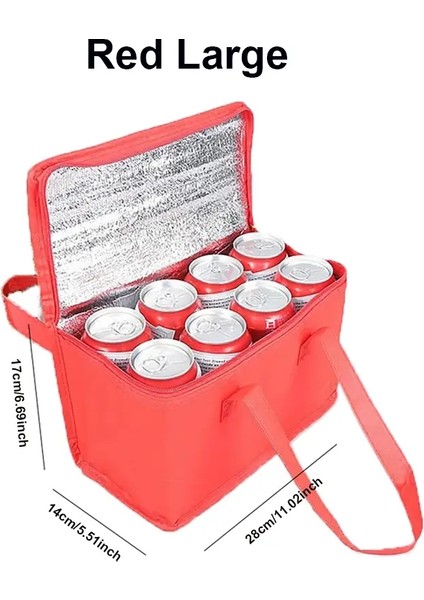 Taşınabilir Öğle Yemeği Soğutucu Çanta Katlanır Yalıtım Piknik Buz Paketi Gıda Termal Torba Içecek Taşıyıcı Yalıtımlı Torba Bira Teslim Torbası Renk: 132C-KIRMIZI Büyük (Yurt Dışından)
