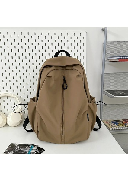 Vintage Schoolbags Yeni Düz Renk Orta ve Lise Öğrenci Sırt Çantaları Büyük Kapasiteli Suya Dalı Günlük Çarşamba: Ahaki/boyut: 15 Inç (Yurt Dışından)
