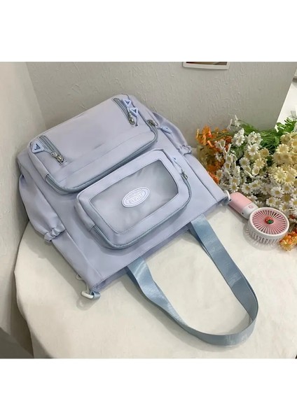 Şeffaf Katman Sırt Çantası Çoklu Cepler Fermuarlı Dış Çanta Büyük Kapasiteli Gidip Ayarlanabilir Kavisli Omuz Kayışı Okuldaş: Mavi-Handbag (Yurt Dışından)