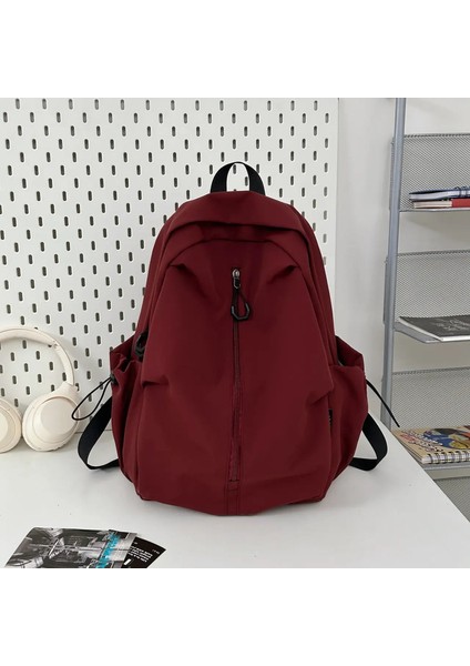 Vintage Schoolbags Yeni Düz Renk Orta ve Lise Öğrenci Sırt Çantaları Büyük Kapasiteli Su Dalı Günlük Renk: Kırmızı/boyut: 15 Inç (Yurt Dışından)
