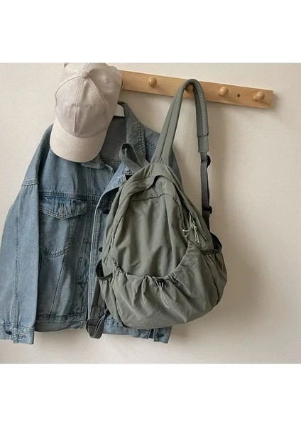 Sıradan Sırt Çantası Kadınlar Büyük Kapasiteli Moda Ortaokul Öğrencisi Pleat Okul Çantası Bez Çanta Kore Seyahat Backpackcolor: Pea Green Yok Kolye (Yurt Dışından)
