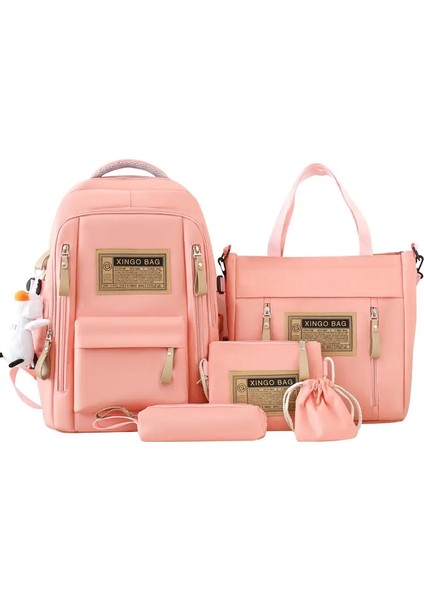 5 Parçalı Büyük Kapasiteli Okul Çantaları Okul Öğrencileri Sırt Çantaları Kolej Kore Sürümü Çok Parçalı Modaya Uygun Sokak Omuzları Renk: E (Yurt Dışından)