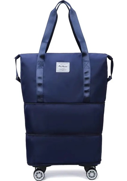 Oxford Bezi Büyük Kapasite Seyahat Çantası Kuru Islak Ayırma Depolama Iş Seyahat Bagaj Çantası Çıkarılabilir Evrensel Tekerlek Renk: Derin Mavi (Yurt Dışından)