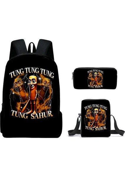 Trendy Popüler Tungtungtung 3D Baskı 3pcs/set Öğrenci Okul Çantaları Dizüstü Daypack Sırt Çantası Eğimli Omuz Çantası Kalem Casecolor: Gümüş (Yurt Dışından)