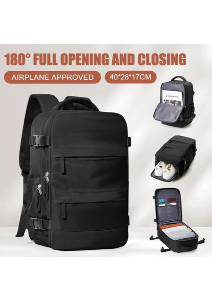 Kadın Erkekler El Bagaj Backpack Business Dizüstü Çantası Kolej Sırt Çantası Su Geçirme Kabin Sırt Çantası Wizzair 40X30X20 Renk: Siyah (Yurt Dışından)