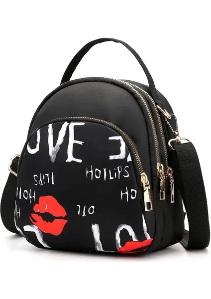 Yogodlns Moda Yeni Naylon Sırt Çantası Kadınlar Için Çok Işlevli Omuz Crossbody Çanta Baskı Su Geçirmez Sırt Çantası Seyahat Bayan Paketi Renk: Kırmızı Dudaklar/boyut: 18X11X21CM (Yurt Dışından)