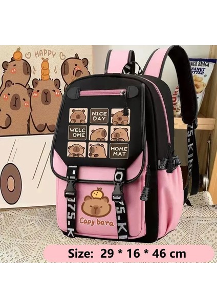 Kawaii Capya Omuz Çantası Büyük Kapasiteli Çizgi Film Gündelik Öğrenci Fermuar Okul Çantası Ayarlanabilir Omuz Askısı Kadın Sırt Çantaları Renk: A7 (Yurt Dışından)