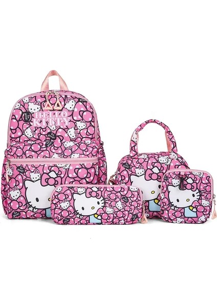 4pcs Kuromi Sırt Çantası, Kalem Kılıfı, Omuz Çantası, Cüzdan Seti, Hello Kitty Sanrio School Bag, Melody Rahat Açık Gündüz Rengi: Hello Kitty-C (Yurt Dışından)
