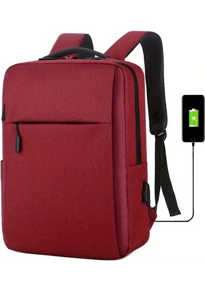 Büyük Kapasiteli Sırt Çantası Erkek Banliyö Iş Seyahat Sırt Çantası Eğlence Çantası USB Şarj Portu Renkli: Kırmızı/boyut: 30X41CM (Yurt Dışından)