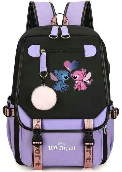 Çocuklar Için Okul Sırt Çantası Genç Lilo Stitch Schoolbag Kızlar Erkek Çocuklar Sırt Çantası Genç Çantası USB Şarjı Kitap Çantası Renk: 3 (Yurt Dışından)