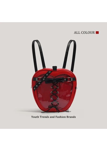 Tasarım Apple Kadınlar Sırt Çantası Gotik Jk Kızlar Ita Bag Moda Moda High Street Kadın Sırt Çantası Kırmızı Pun Pu Günlük Estetik Y2K Bagscolor: Kırmızı (Yurt Dışından)