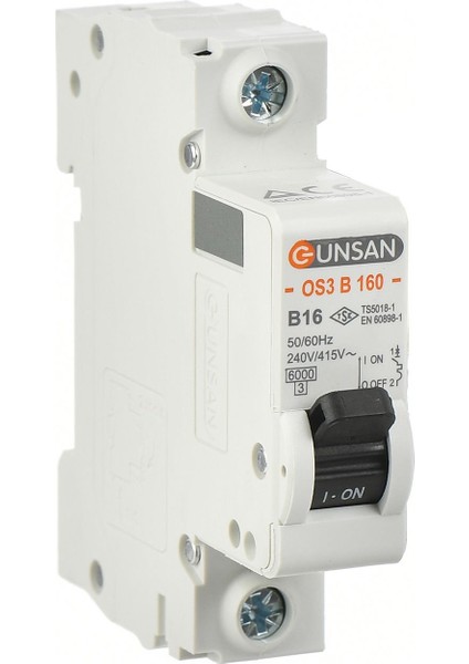 Günsan Otomatik Sigorta 1 Kutup 6kA B Tipi 16A