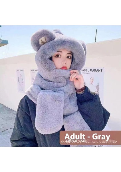 Sonbahar ve Kış Peluş Sıcak Kulak Koruma Sevimli Kapi A Şapka Eşarp Hepsi Bir Arada Üç Parçalı Set (Yurt Dışından)