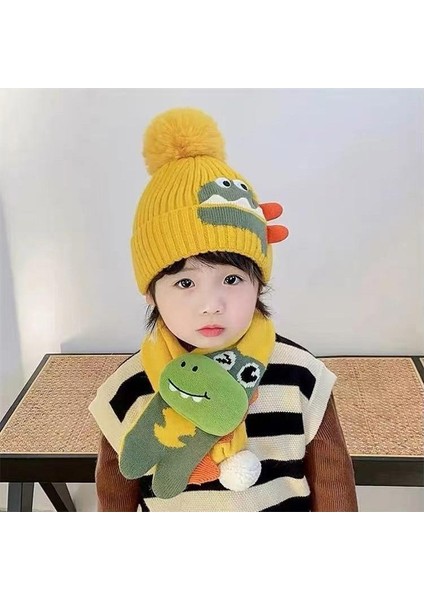 Çocuk Sonbahar ve Kış Modelleri Sevimli Sıcak Bebek Örgü Yün Şapka Atkı Iki Parçalı Set (Yurt Dışından)
