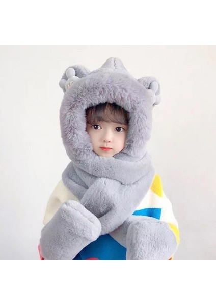 Kışlık Çocuk Bebek Yastıklı Sıcak Şapka Atkı Eln Üç Parçalı Set (Yurt Dışından)