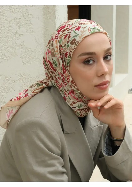 Modern Flora Desen Bambu Eşarp - Kum Beji-Ekru fiyatları