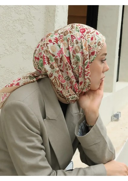 Modern Flora Desen Bambu Eşarp - Kum Beji-Ekru modelleri