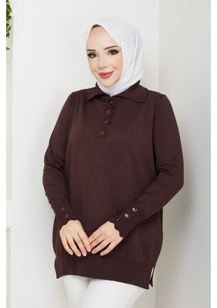 Kadın Taş Detaylı Merserize Triko Tunik -PMK462