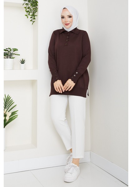 Kadın Taş Detaylı Merserize Triko Tunik -PMK462 fiyatları