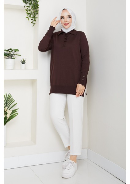 Kadın Taş Detaylı Merserize Triko Tunik -PMK462 modelleri