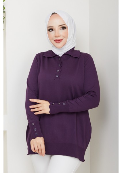 Kadın Taş Detaylı Merserize Triko Tunik -PMK462