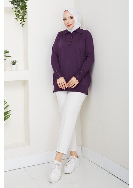 Kadın Taş Detaylı Merserize Triko Tunik -PMK462 fiyatları