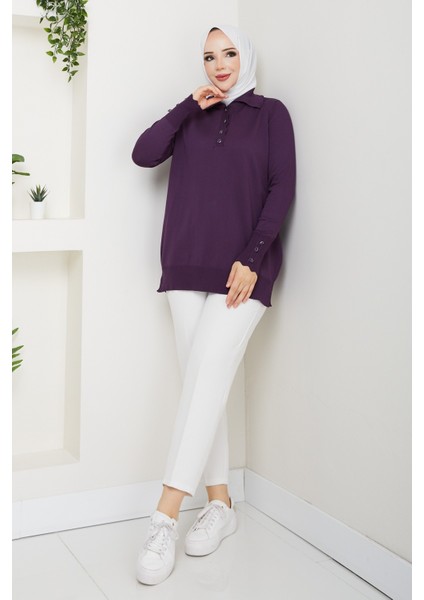 Kadın Taş Detaylı Merserize Triko Tunik -PMK462 modelleri