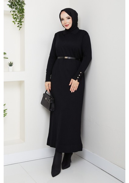 Kadın Kemerli Düğme Detaylı Merserize Triko Elbise -PMK463 modelleri