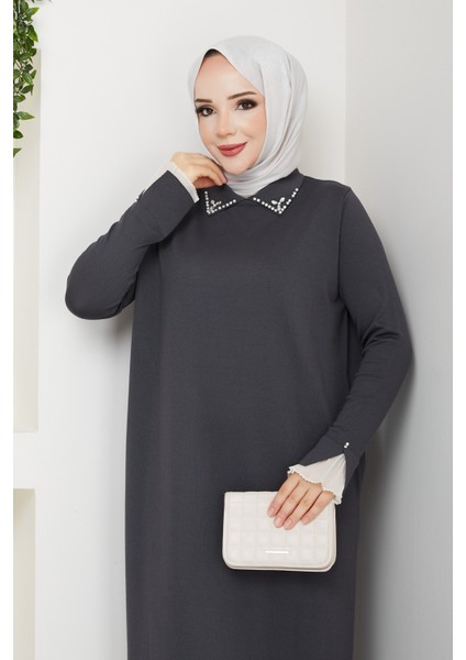 Kadın Kolu Dantelli Gömlek Yaka Elbise -PMK464 fiyatları