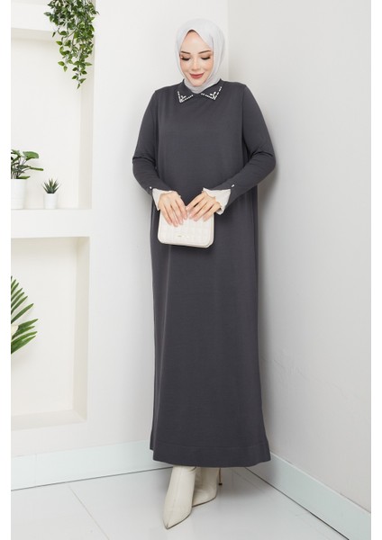 Kadın Kolu Dantelli Gömlek Yaka Elbise -PMK464 modelleri