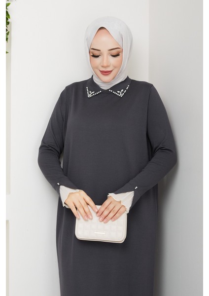 Kadın Kolu Dantelli Gömlek Yaka Elbise -PMK464 fırsatları