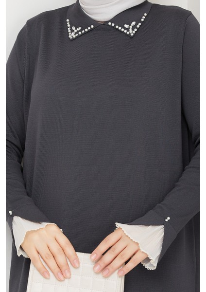 Kadın Kolu Dantelli Gömlek Yaka Elbise -PMK464 indirimleri