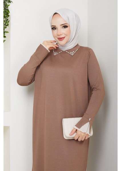 Kadın Kolu Dantelli Gömlek Yaka Elbise -PMK464 modelleri