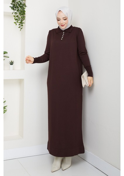 Kadın Nervür Yaka Detaylı Merserize Triko Elbise -PMK465 modelleri