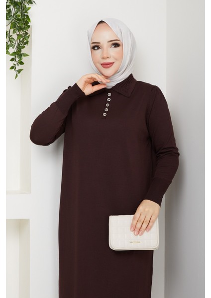 Kadın Nervür Yaka Detaylı Merserize Triko Elbise -PMK465 fırsatları