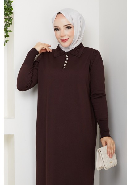 Kadın Nervür Yaka Detaylı Merserize Triko Elbise -PMK465 indirimleri