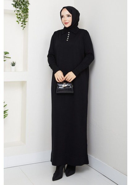 Kadın Nervür Yaka Detaylı Merserize Triko Elbise -PMK465