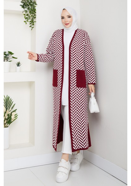 Kadın Zebra Desenli Çelik Örgü Cepli Triko Hırka -PMK468 fiyatları