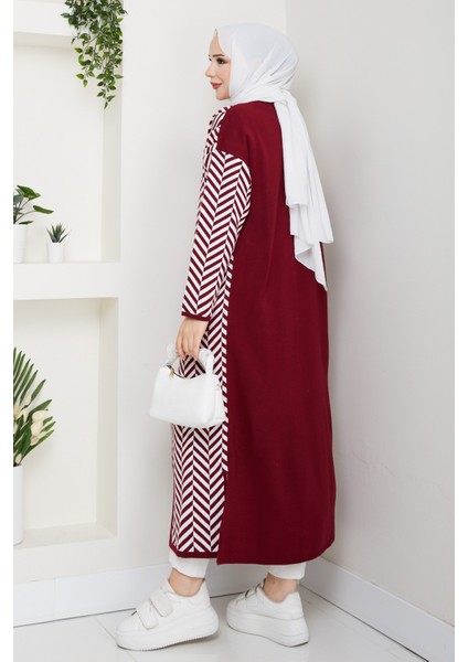 Kadın Zebra Desenli Çelik Örgü Cepli Triko Hırka -PMK468 fırsatları