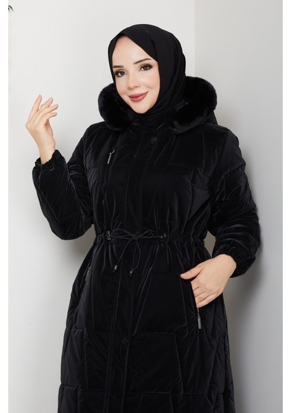 Kadın Beli Tünel Geçişli Astarlı Kapüşonlu Tam Boy Mont -PMK469 fiyatları