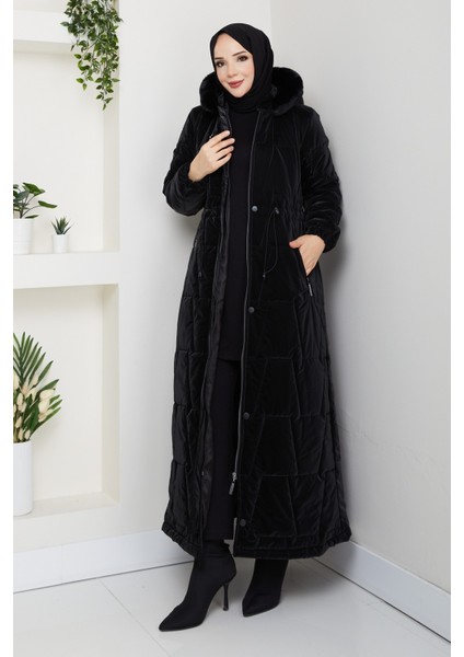 Kadın Beli Tünel Geçişli Astarlı Kapüşonlu Tam Boy Mont -PMK469 modelleri