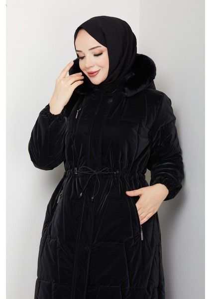 Kadın Beli Tünel Geçişli Astarlı Kapüşonlu Tam Boy Mont -PMK469 indirimleri
