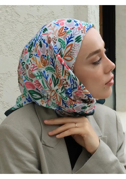 Modern Flora Desen Bambu Eşarp - Zümrüt-Beyaz fiyatları