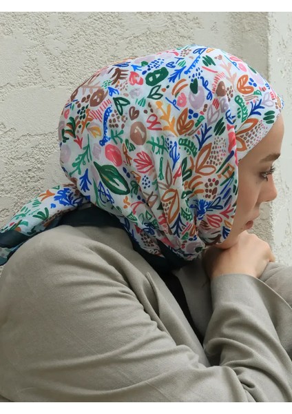 Modern Flora Desen Bambu Eşarp - Zümrüt-Beyaz modelleri