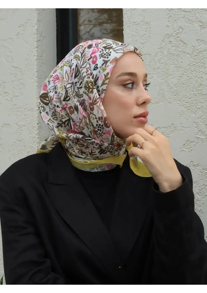 Modern Flora Desen Bambu Eşarp - Sarı-Ekru modelleri