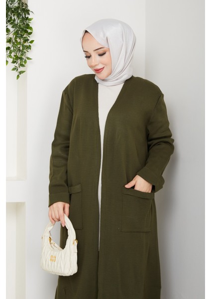 Kadın Çelik Örgü Cepli Uzun Triko Hırka -PMK482 fırsatları