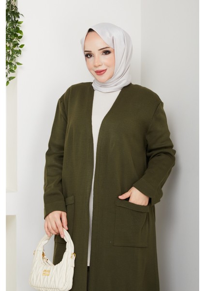 Kadın Çelik Örgü Cepli Uzun Triko Hırka -PMK482 indirimleri