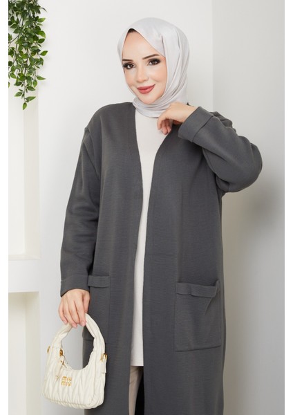 Kadın Çelik Örgü Cepli Uzun Triko Hırka -PMK482 fırsatları